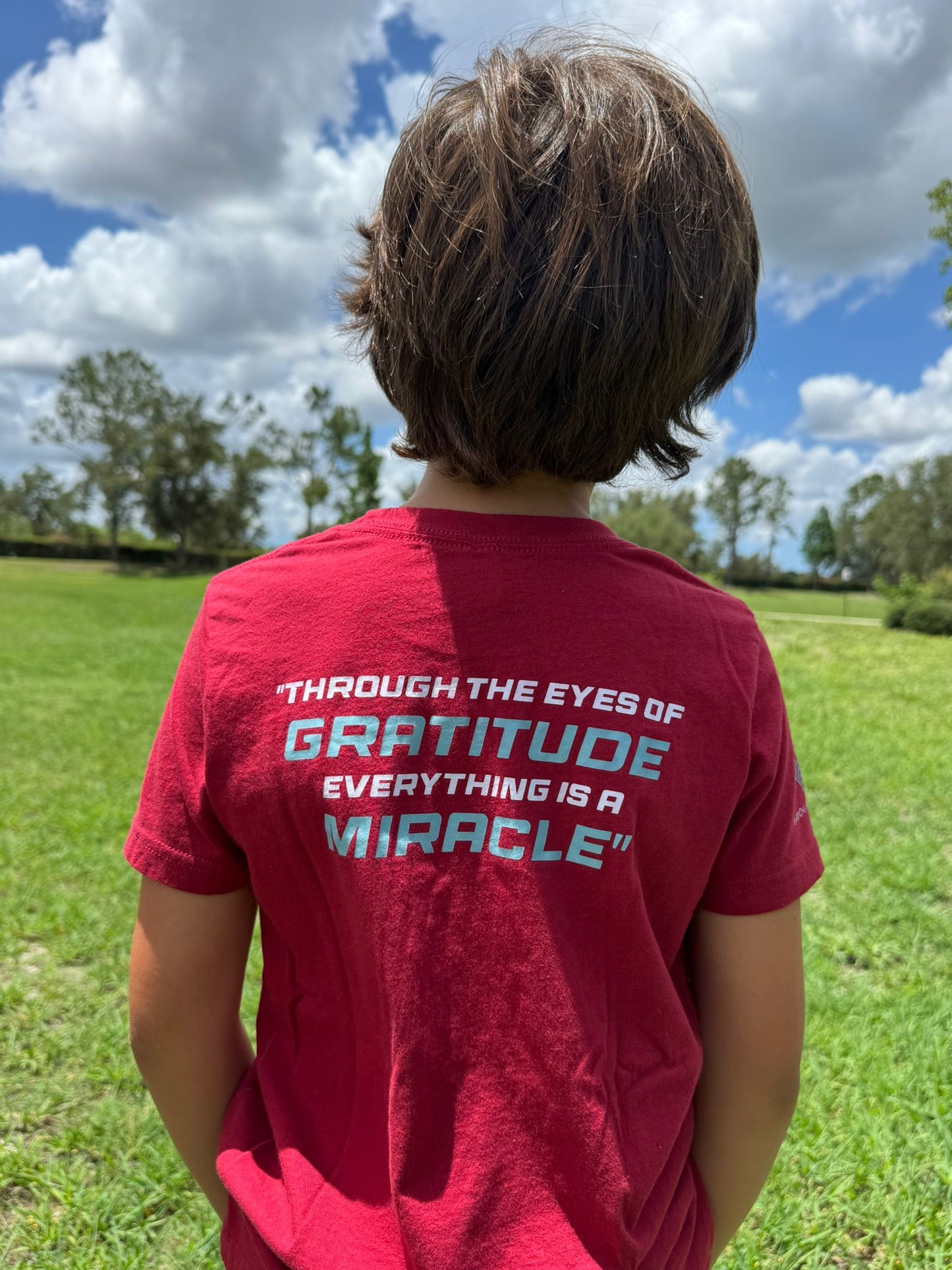 Limited First Edition - "GRATITUDE SEES MIRACLE – Youth Tee Edition -Gratitude Collection - Red Cardenal Jersey