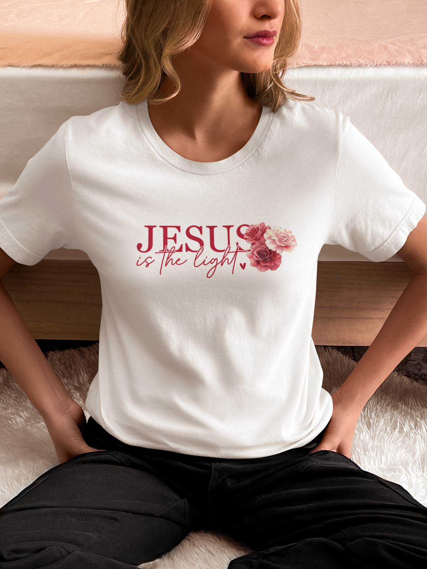 “Jesus is the Light” – Women’s Tee | Faith Collection (Flower Series)
