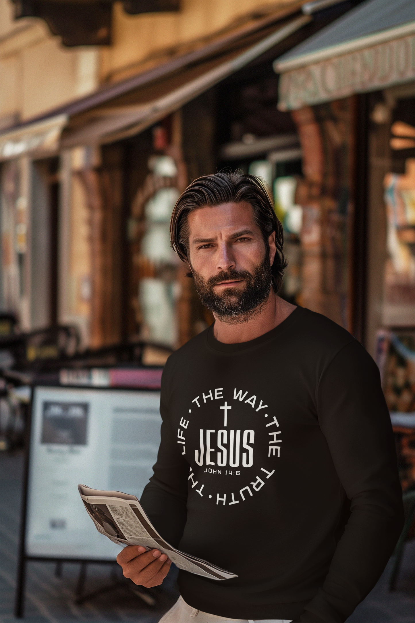 “Jesus – The Way, The Truth, The Life (John 14:6)” – Men's Christian Premium Sweatshirt | Faith Collection