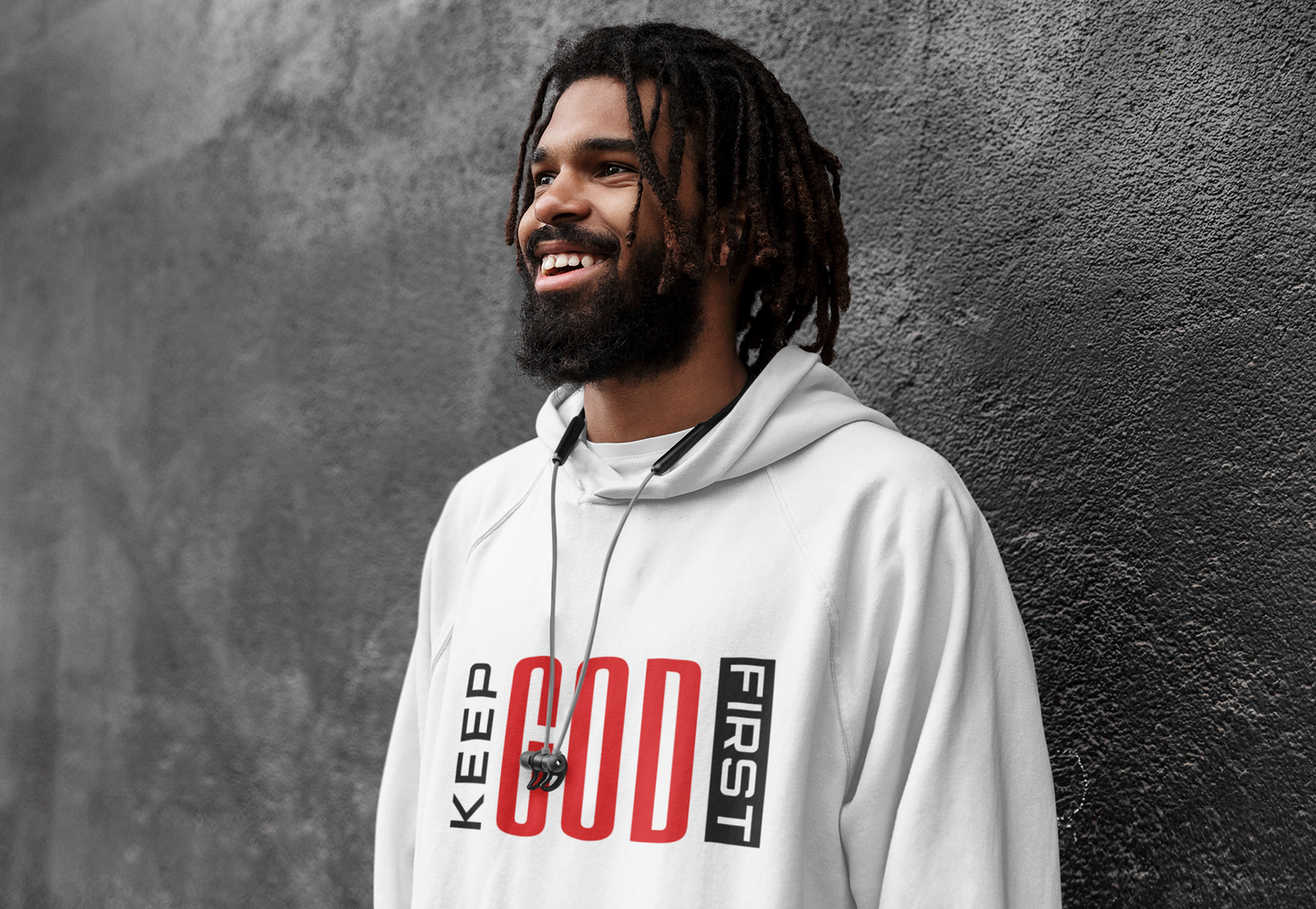 “Keep God First” – Men’s Eco Raglan Hoodie & Tee | Faith Collection