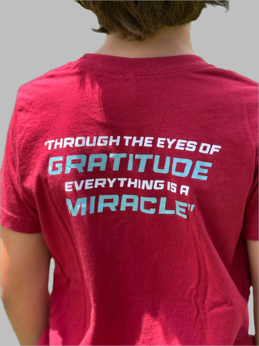 Limited First Edition - "GRATITUDE SEES MIRACLE – Youth Tee Edition -Gratitude Collection - Red Cardenal Jersey