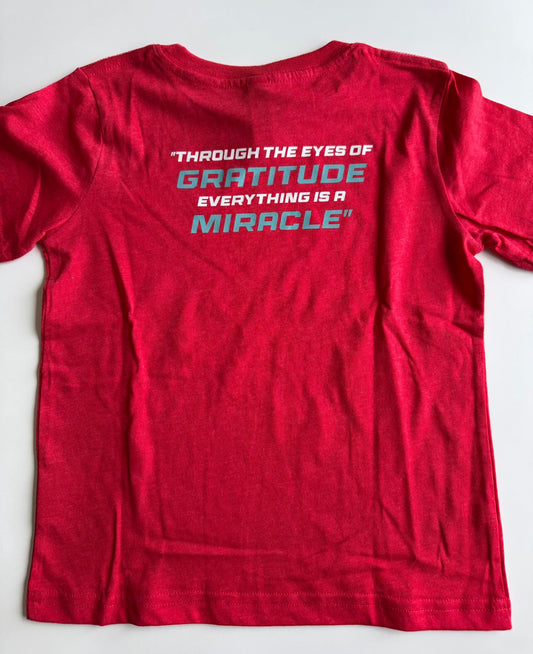 Limited First Edition - "GRATITUDE SEES MIRACLE – Youth Tee Edition -Gratitude Collection - Red Cardenal Jersey