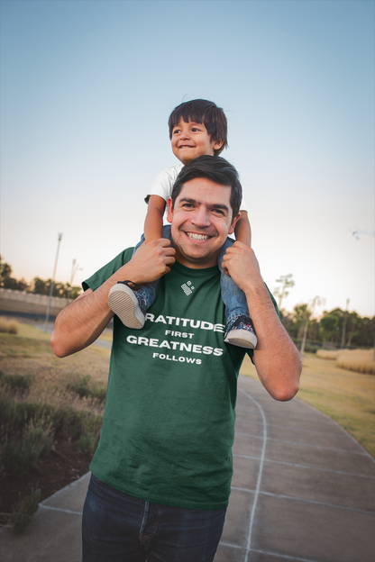 Gratitude First. Greatness Follows. – Men’s Tri-Blend Inspirational Tee