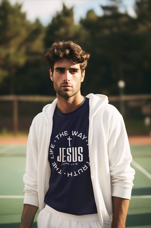 “Jesus – The Way, The Truth, The Life (John 14:6)” – Men’s Christian Tee | Faith Collection